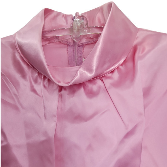 Hollywood Blouse by Praw Satin High Neck Long Sleeve Barbiecore Vintage Blouse - Picture 4 of 13